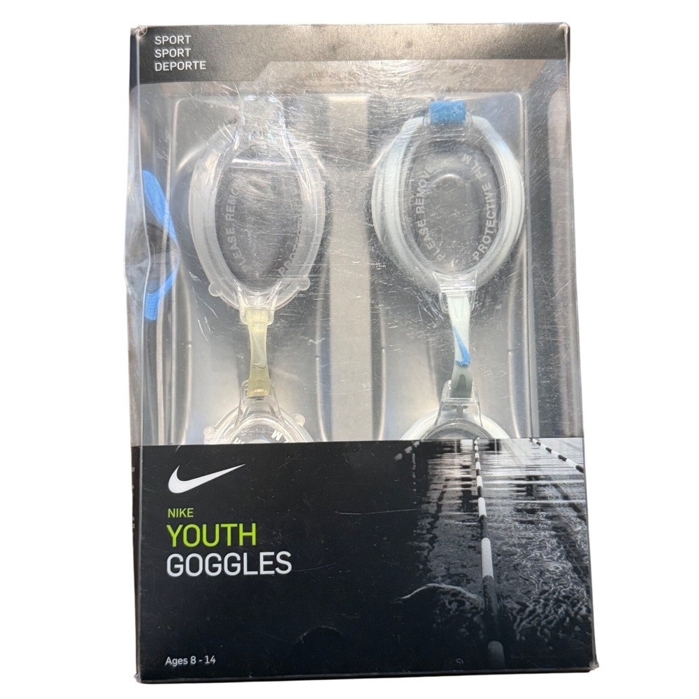 Nike Youth Swim Goggles Clear Blue UV Blocking Anti Fog NESSPKA5-946 Ages 8-14